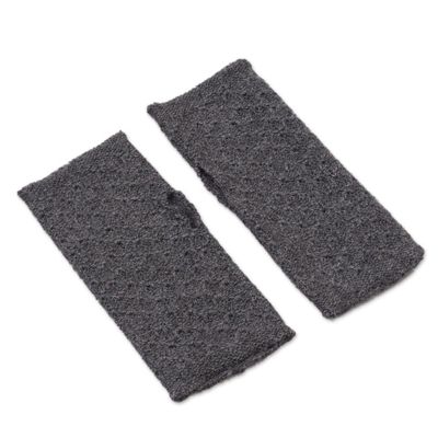 Alternate image for Patterned 100 Baby Alpaca Fingerless Mitts in Graphite Passionate Pattern in Graphite