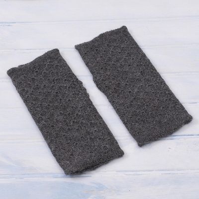 Alternate image for Patterned 100 Baby Alpaca Fingerless Mitts in Graphite Passionate Pattern in Graphite
