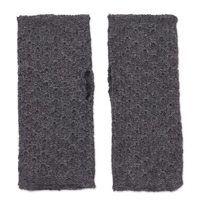 Alternate image for Patterned 100 Baby Alpaca Fingerless Mitts in Graphite Passionate Pattern in Graphite