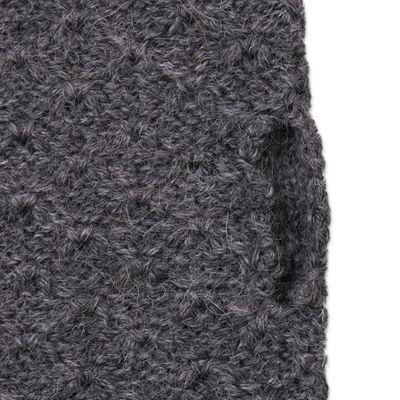 Alternate image for Patterned 100 Baby Alpaca Fingerless Mitts in Graphite Passionate Pattern in Graphite
