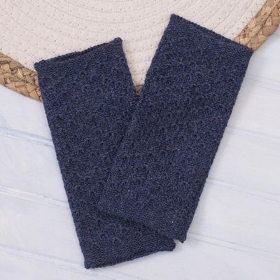 Alternate image for Patterned 100 Baby Alpaca Fingerless Mitts from Peru Passionate Pattern in Indigo