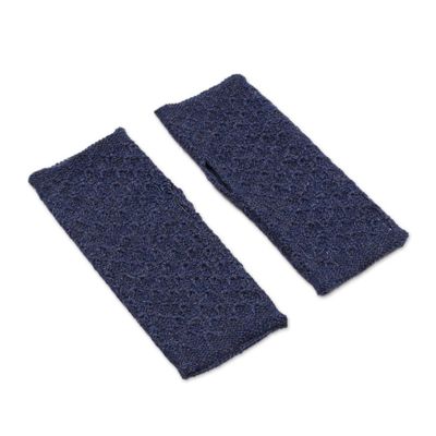 Alternate image for Patterned 100 Baby Alpaca Fingerless Mitts from Peru Passionate Pattern in Indigo
