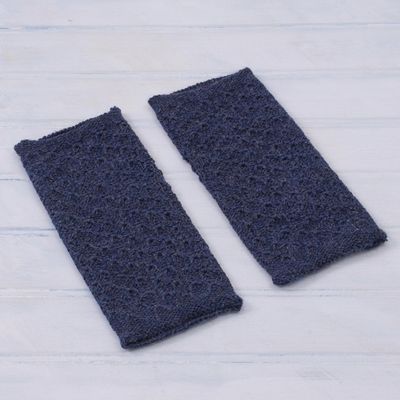 Alternate image for Patterned 100 Baby Alpaca Fingerless Mitts from Peru Passionate Pattern in Indigo