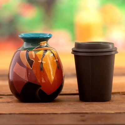 Alternate image for Ceramic Decorative Vase with Hand-Painted Andean Motifs Andean Braids in Blue