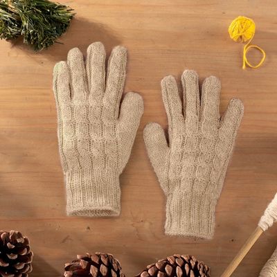 Alternate image for 100 Alpaca Cable Knit Gloves in Beige Shade from Peru Sand Braid