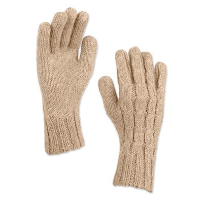 Alternate image for 100 Alpaca Cable Knit Gloves in Beige Shade from Peru Sand Braid
