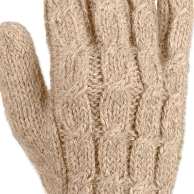 Alternate image for 100 Alpaca Cable Knit Gloves in Beige Shade from Peru Sand Braid