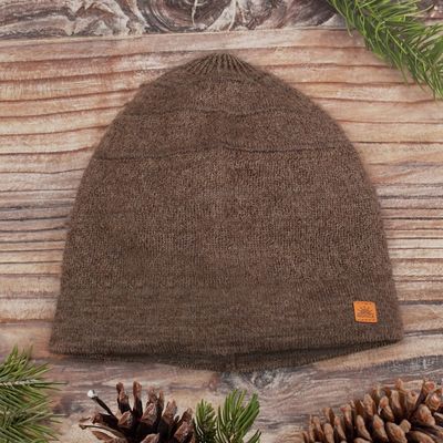 Alternate image for Unisex Soft Alpaca Blend Knit Hat in Sepia Brown Sepia Minds