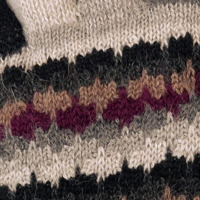 Alternate image for Knit Purple Black Grey 100 Baby Alpaca Fingerless Gloves Plum Colorful Life