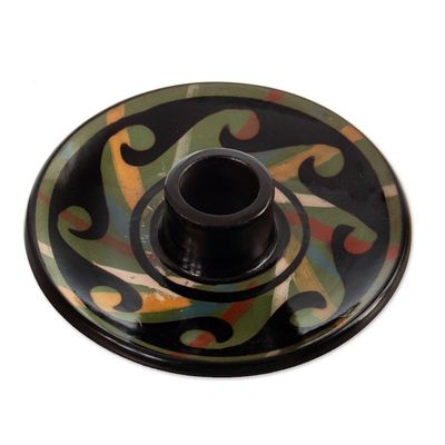 Alternate image for Handcrafted Wavy-Patterned Round Ceramic Incense Holder Ancestral Waves