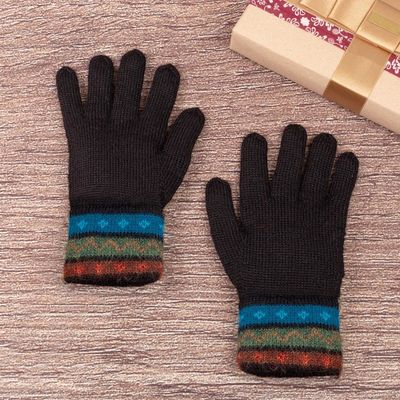 Alternate image for Traditional Knit Striped 100 Alpaca Gloves from Peru Memories of Paruro