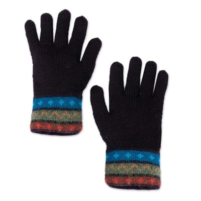 Alternate image for Traditional Knit Striped 100 Alpaca Gloves from Peru Memories of Paruro