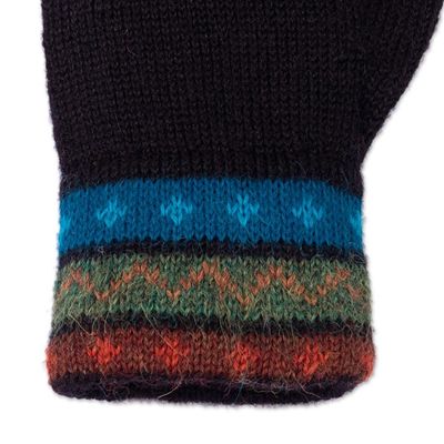 Alternate image for Traditional Knit Striped 100 Alpaca Gloves from Peru Memories of Paruro