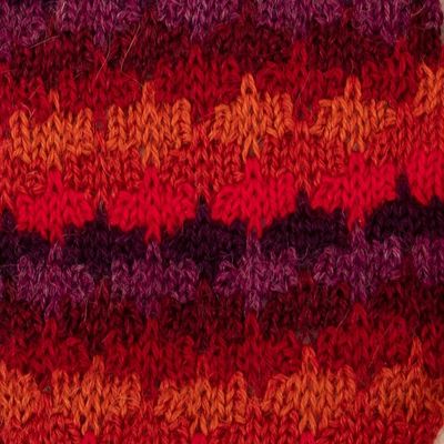 Alternate image for Knit Red Brown and Purple 100 Baby Alpaca Fingerless Gloves Red Vibes