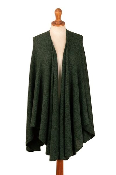 Alternate image for Textured Knit Alpaca Blend Ruana in Green Hues from Peru Amazon Green