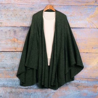 Alternate image for Textured Knit Alpaca Blend Ruana in Green Hues from Peru Amazon Green