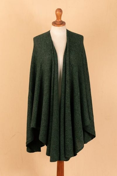 Alternate image for Textured Knit Alpaca Blend Ruana in Green Hues from Peru Amazon Green