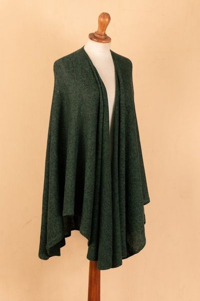 Alternate image for Textured Knit Alpaca Blend Ruana in Green Hues from Peru Amazon Green