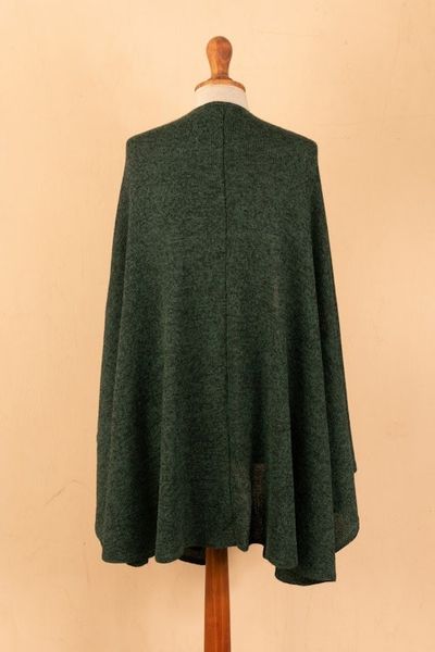 Alternate image for Textured Knit Alpaca Blend Ruana in Green Hues from Peru Amazon Green
