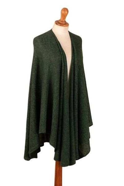 Alternate image for Textured Knit Alpaca Blend Ruana in Green Hues from Peru Amazon Green