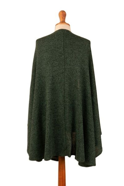 Alternate image for Textured Knit Alpaca Blend Ruana in Green Hues from Peru Amazon Green
