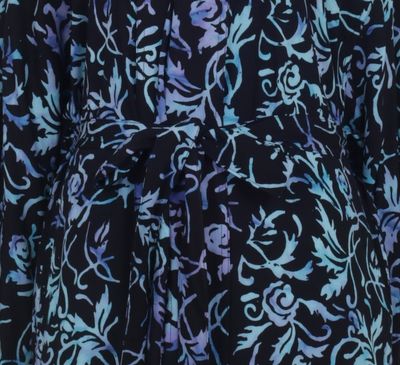 Alternate image for Rayon Black Long Robe with Blue Purple Batik Floral Print Twilight Roses