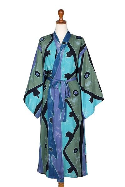 Alternate image for Womens batik robe Short Seaside Blue