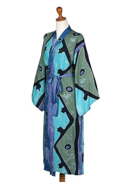 Alternate image for Womens batik robe Short Seaside Blue