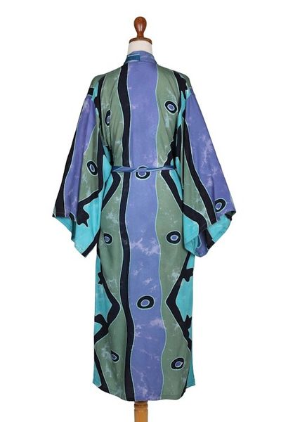Alternate image for Womens batik robe Short Seaside Blue