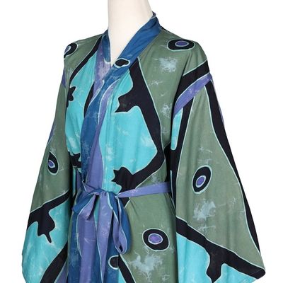 Alternate image for Womens batik robe Short Seaside Blue