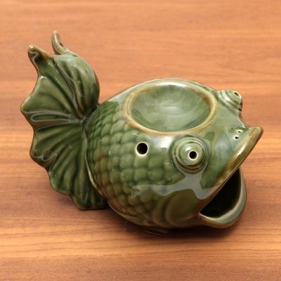 Alternate image for Green Ceramic Koi Fish Oil Warmer Wide-Eyed Koi