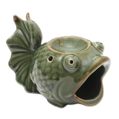 Alternate image for Green Ceramic Koi Fish Oil Warmer Wide-Eyed Koi