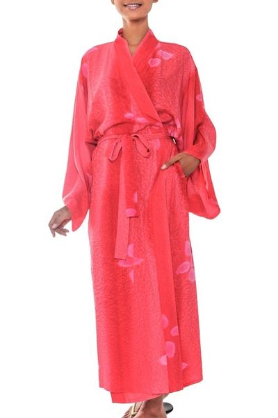Alternate image for Womens Fair Trade Indonesian Red Batik Robe Kissed by Crimson