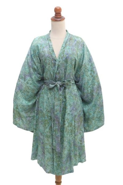 Alternate image for Hand-Painted Tie-Dye Rayon Robe Green Gardens