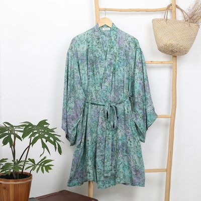 Alternate image for Hand-Painted Tie-Dye Rayon Robe Green Gardens