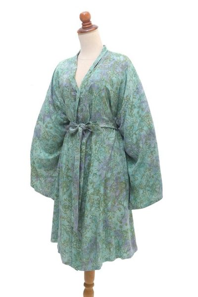 Alternate image for Hand-Painted Tie-Dye Rayon Robe Green Gardens
