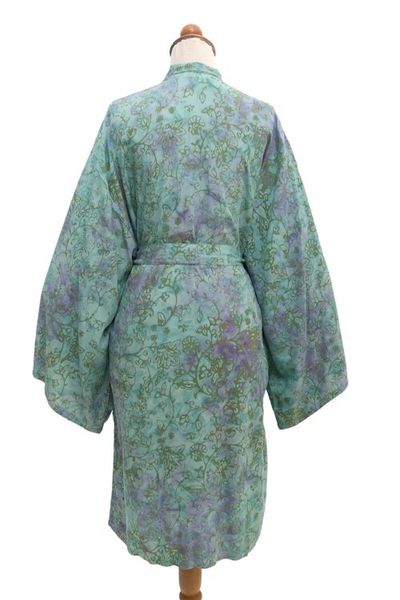 Alternate image for Hand-Painted Tie-Dye Rayon Robe Green Gardens