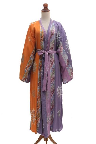 Alternate image for Hand-Stamped Batik Robe with Chakra Motif Dusky Sunrise