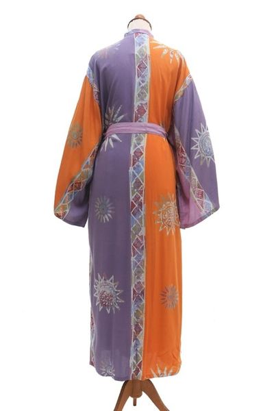 Alternate image for Hand-Stamped Batik Robe with Chakra Motif Dusky Sunrise