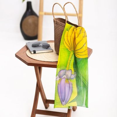 Alternate image for Hand-Painted Silk Chiffon Banana-Themed Shawl Banana Bunch