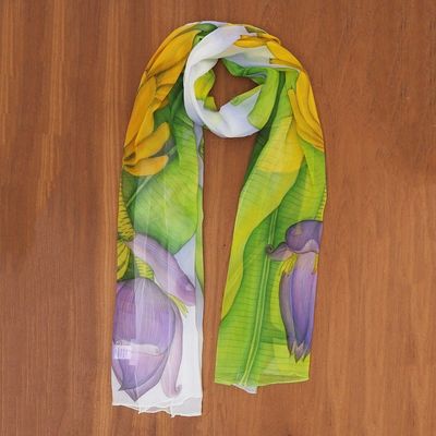 Alternate image for Hand-Painted Silk Chiffon Banana-Themed Shawl Banana Bunch