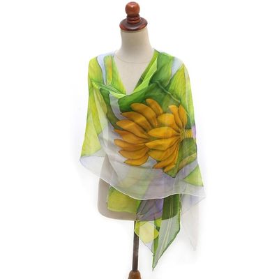 Alternate image for Hand-Painted Silk Chiffon Banana-Themed Shawl Banana Bunch