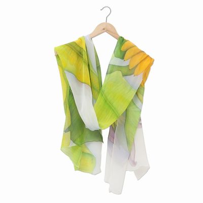 Alternate image for Hand-Painted Silk Chiffon Banana-Themed Shawl Banana Bunch