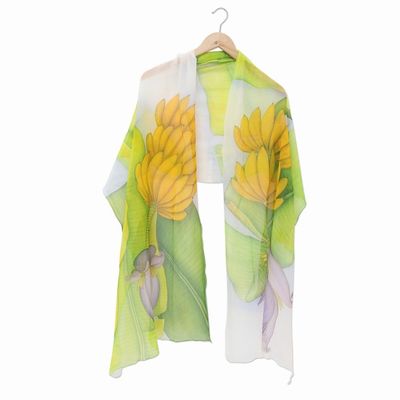 Alternate image for Hand-Painted Silk Chiffon Banana-Themed Shawl Banana Bunch