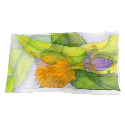 Alternate image for Hand-Painted Silk Chiffon Banana-Themed Shawl Banana Bunch