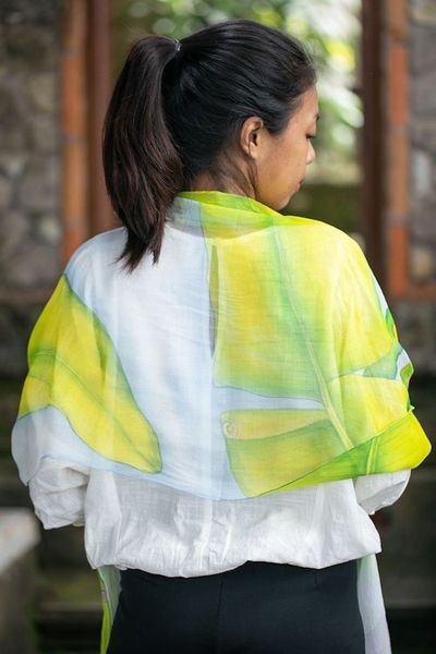 Alternate image for Hand-Painted Silk Chiffon Banana-Themed Shawl Banana Bunch