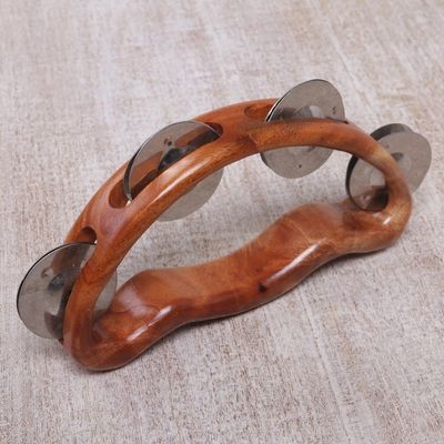Alternate image for Artisan Handcrafted Teak Wood Tambourine from Bali Rhythmic Vibes