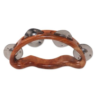 Alternate image for Artisan Handcrafted Teak Wood Tambourine from Bali Rhythmic Vibes