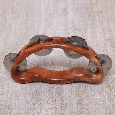 Alternate image for Artisan Handcrafted Teak Wood Tambourine from Bali Rhythmic Vibes