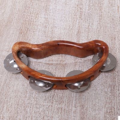 Alternate image for Artisan Handcrafted Teak Wood Tambourine from Bali Rhythmic Vibes